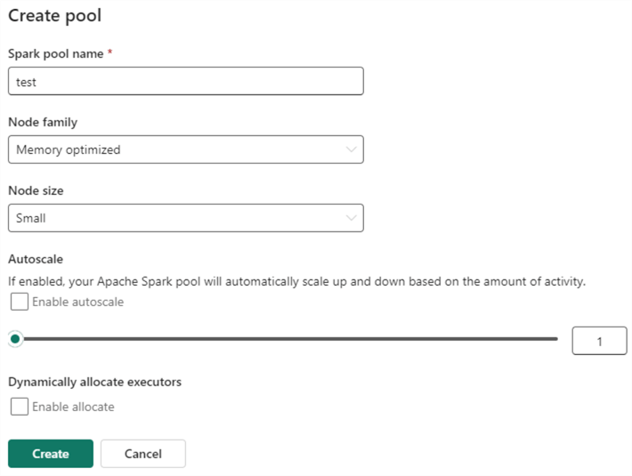 create new spark pool
