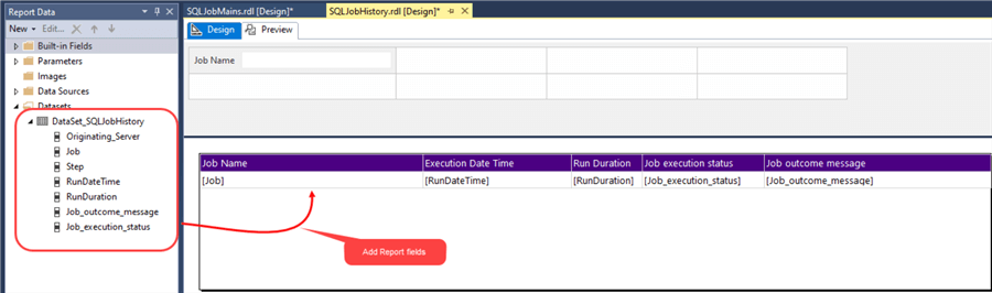 Add fields to report designer