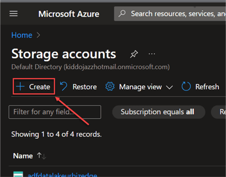 create storage account
