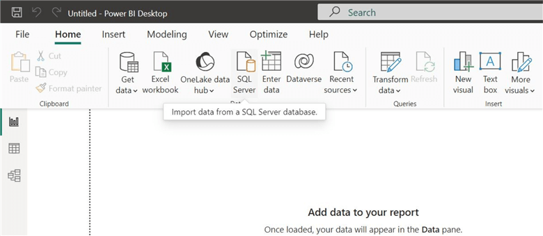 Main interface of Power BI