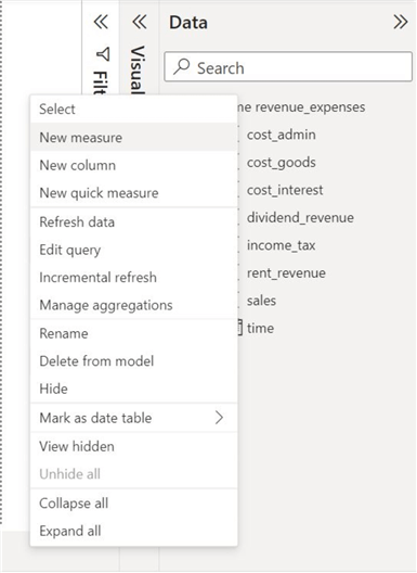 Method of creating a new measure in Power BI