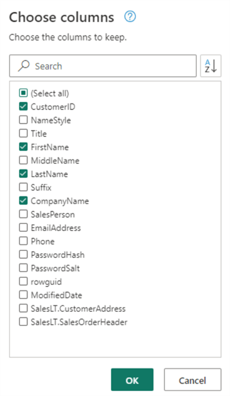 choose columns for customer