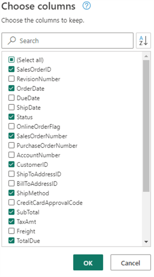 choose columns for sales order header