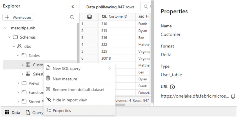 table properties
