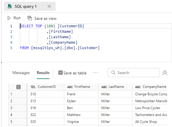 select statement on customer table