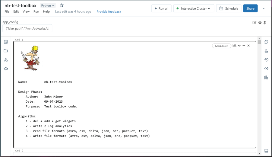 Databricks Processing - Part 1 - Test notebook for toolbox