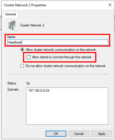 Cluster Network 2 Properties