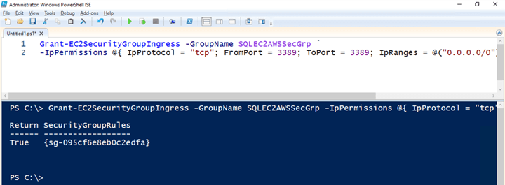 powershell command and results