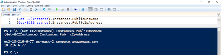 powershell command and results