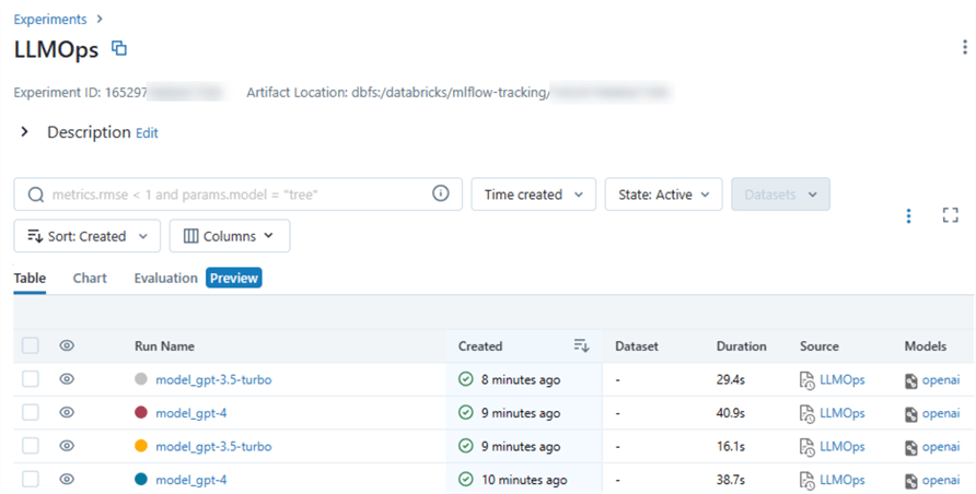 MLFlow View of models logged in MLFlow
