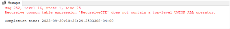 Error Message UNION ALL
