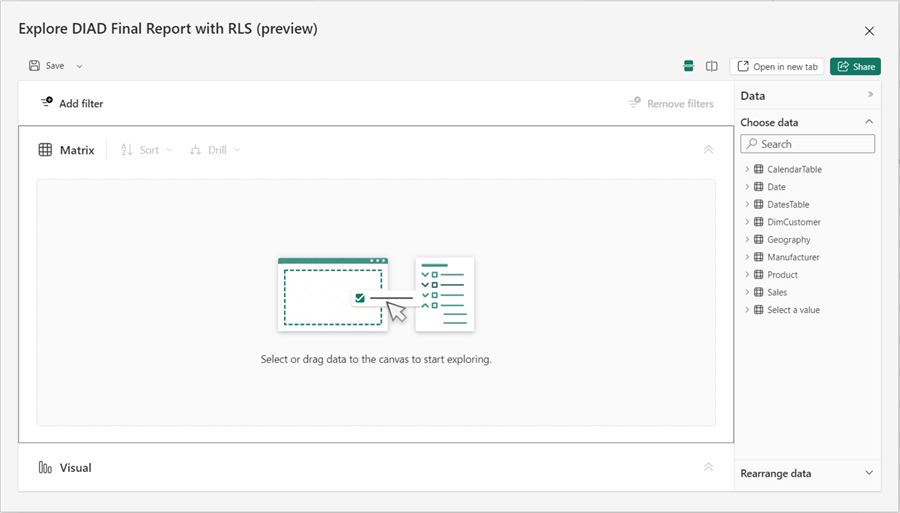 Snapshot showing the Explore this data feature window in Power BI service.