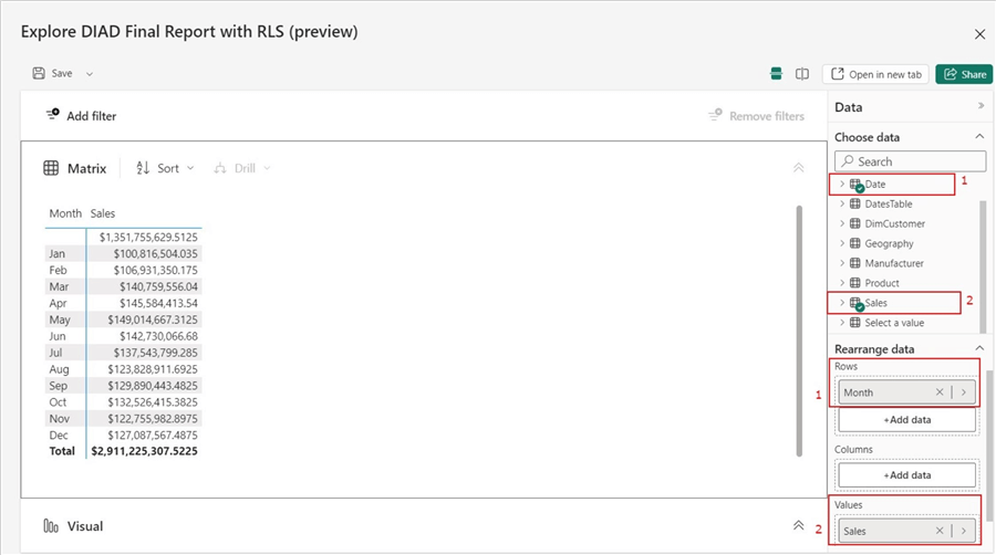 Snapshot showing how to use the Explore this data feature window in Power BI service.