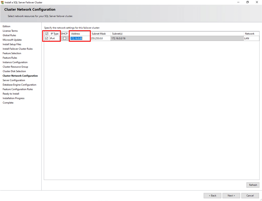 Step 13 Cluster Network Configuration