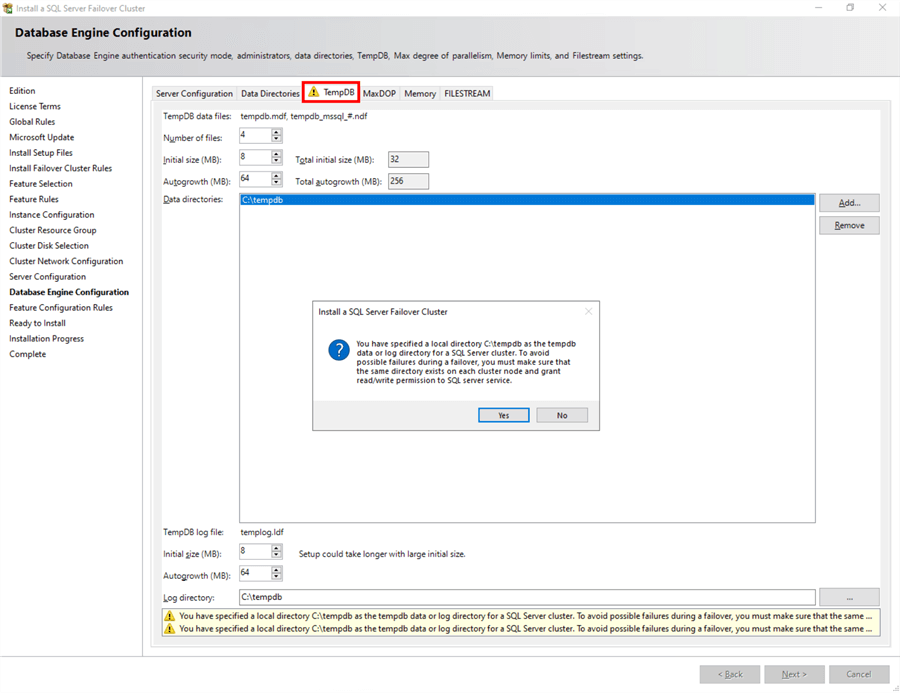 Step 15 Database Engine Configuration, TempDB