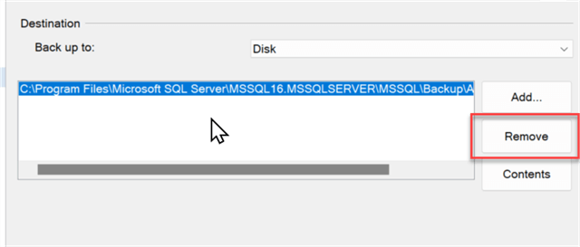 The remove button will get rid of the default backup location and name
