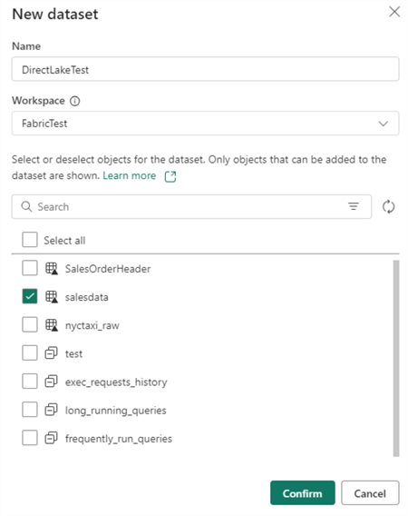 create new semantic model with only one table