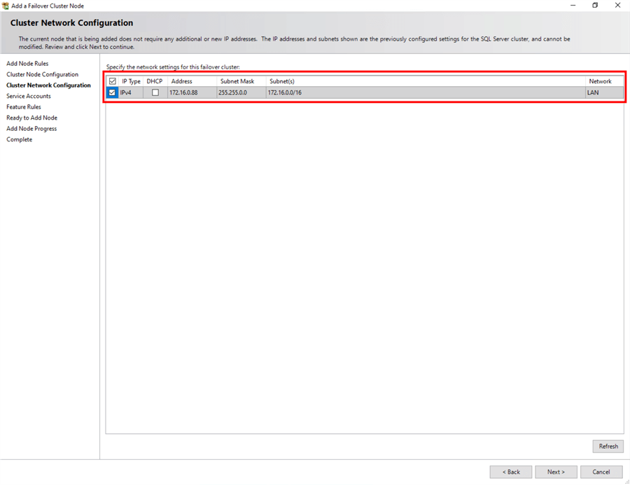 Cluster Network Configuration
