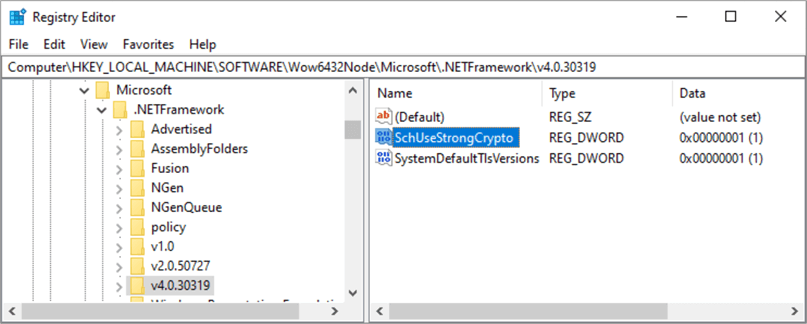 Registry Keys to Force TLS 1.2