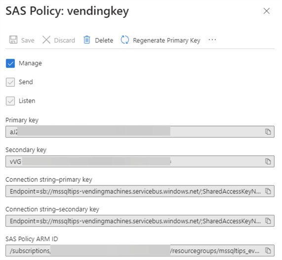 generated keys for the policy
