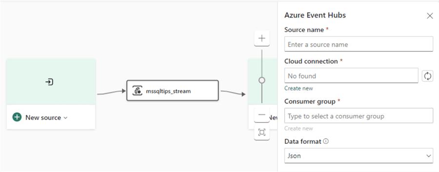 azure event hub source configuration pane