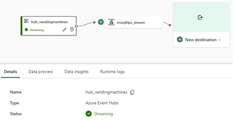 configured azure event hubs source in eventstream