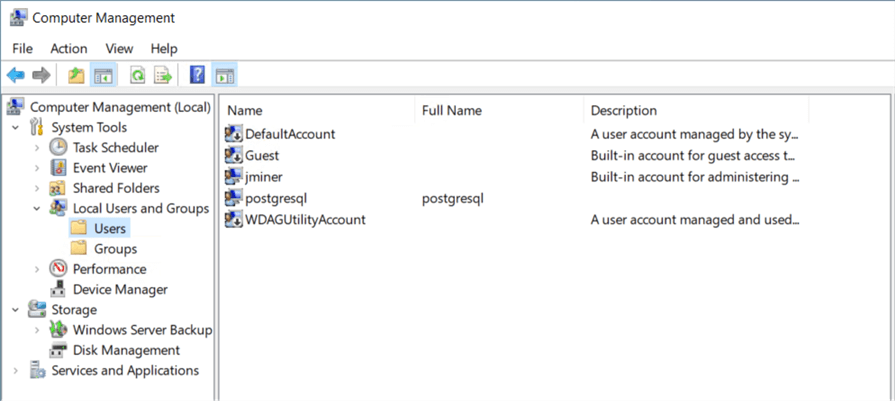 IaaS - Azure PostgreSQL - computer management snap in