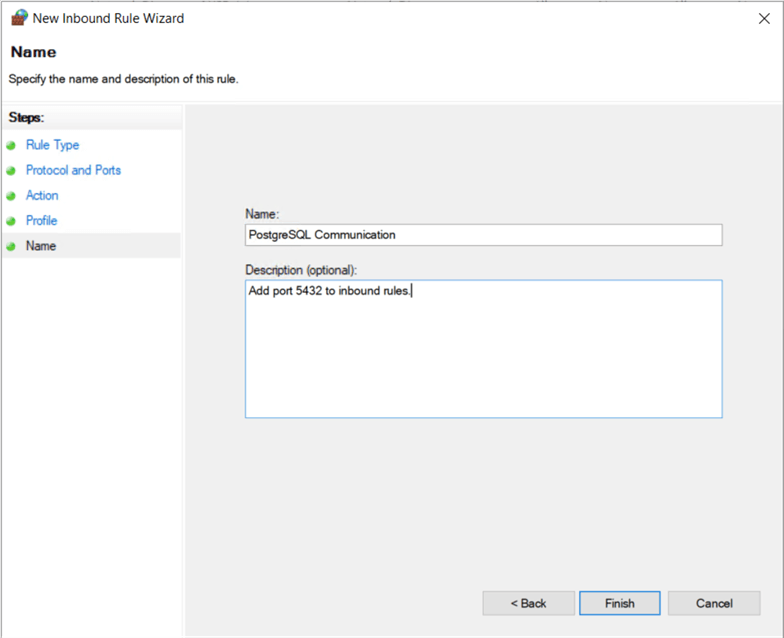 IaaS - Azure PostgreSQL - create inbound rule for windows defender