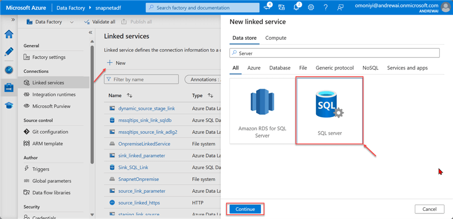Create Server Linked Service