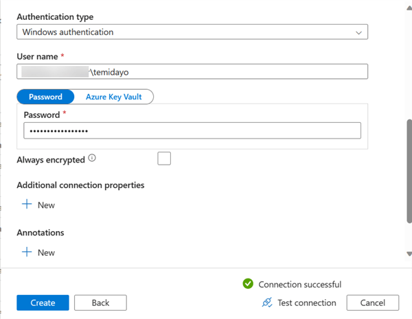 New linked service configuration