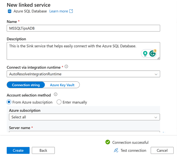 Create Sink Linked Connection