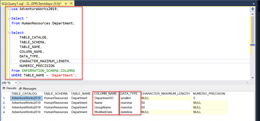 HumanResources.Department table 