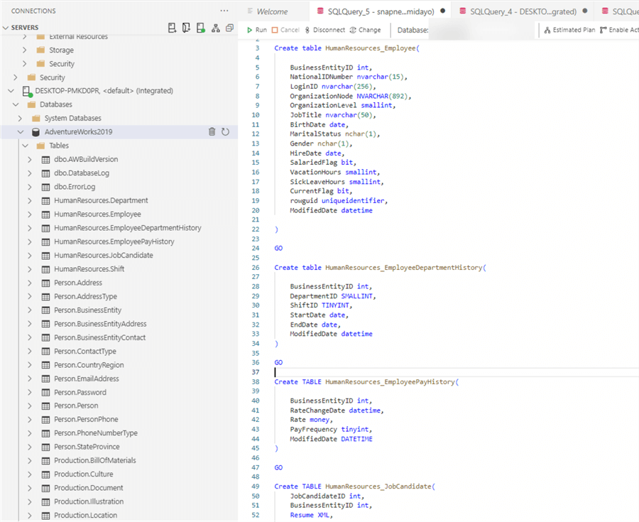 Get Tables Datatypes