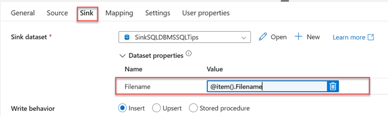 Add Sink Copy Activity