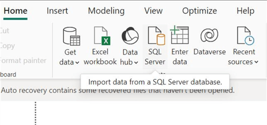 Main interface of Power BI