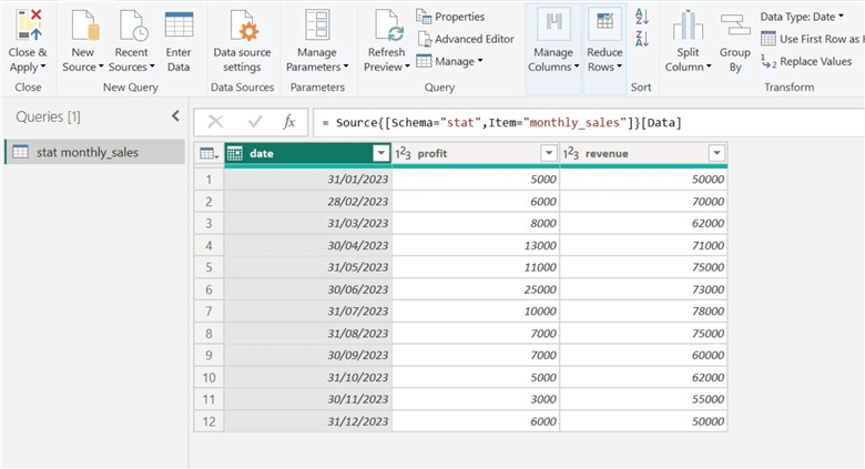 Power Query Editor interface