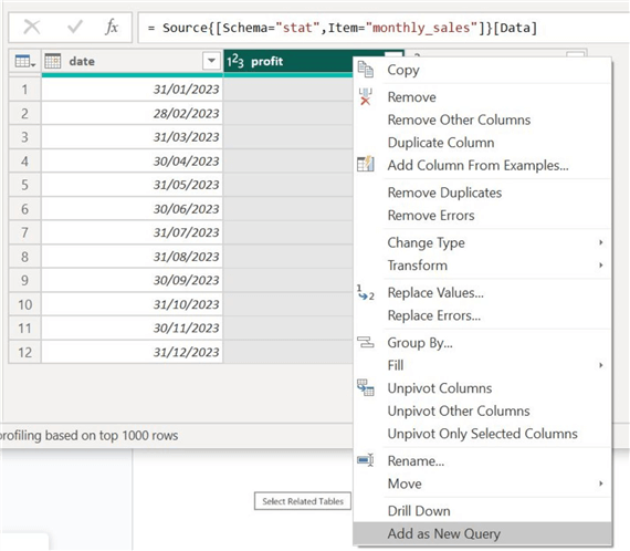 Creating a new query