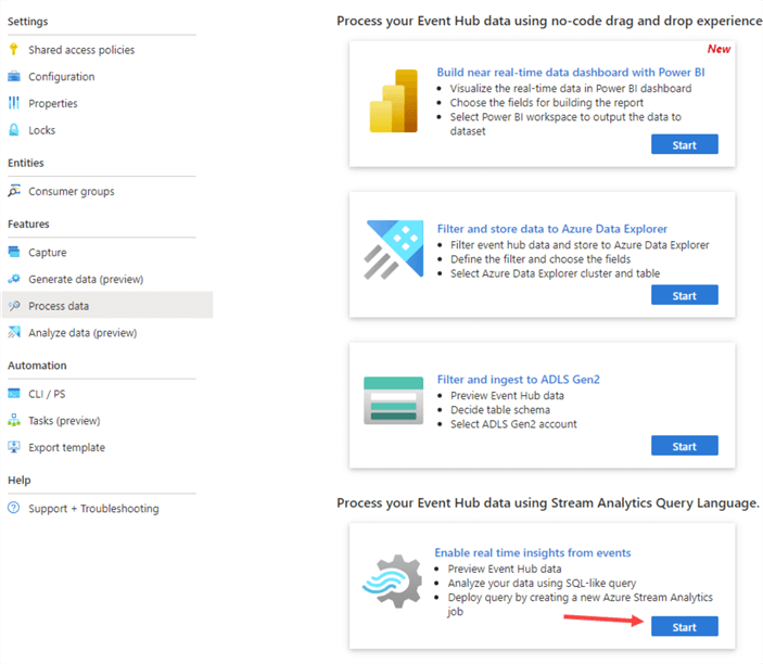 start stream analytics query
