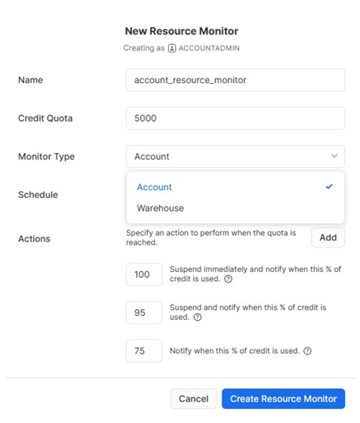 Creating new resource monitor
