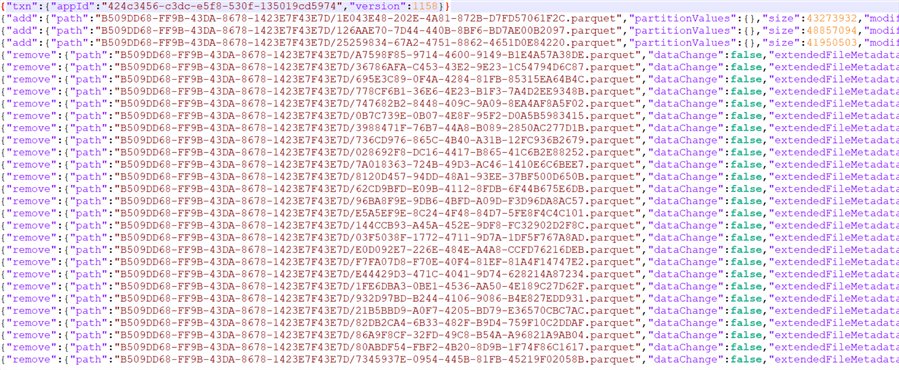 removed and added parquet files in the transaction log