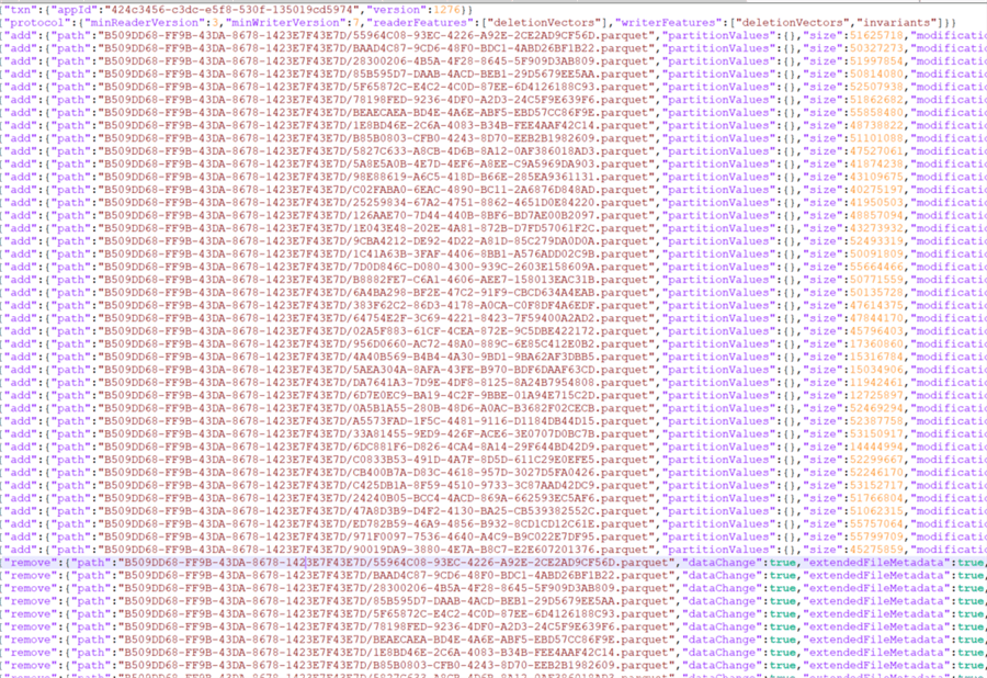 parquet file are removed and readded with deletion vector