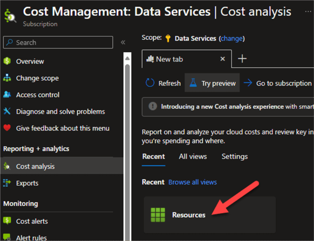 Cost Analysis Resources select resources to get to the cost analysis adf per pipeline billing