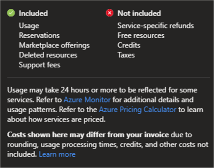 Included vs Not included Shows what is included vs not included in this chart.