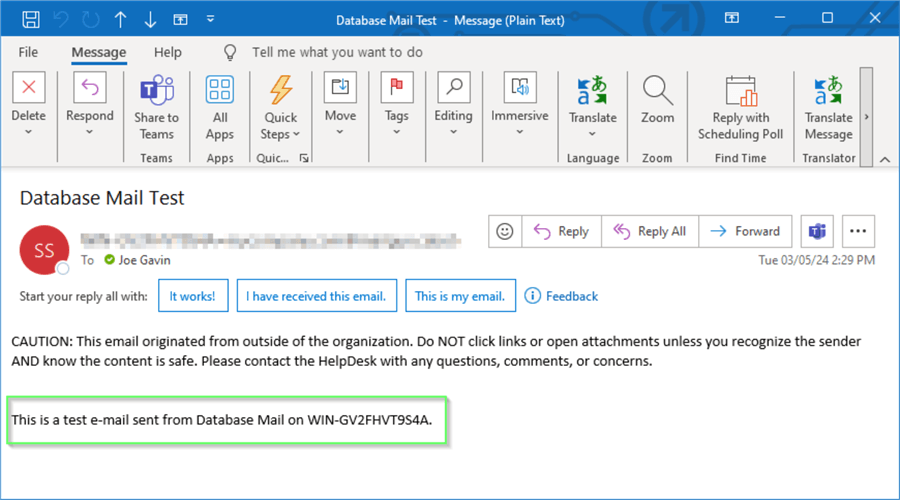 database mail test email