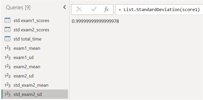 Standard deviation of standardized score 2 column