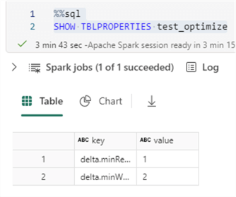 table properties returned