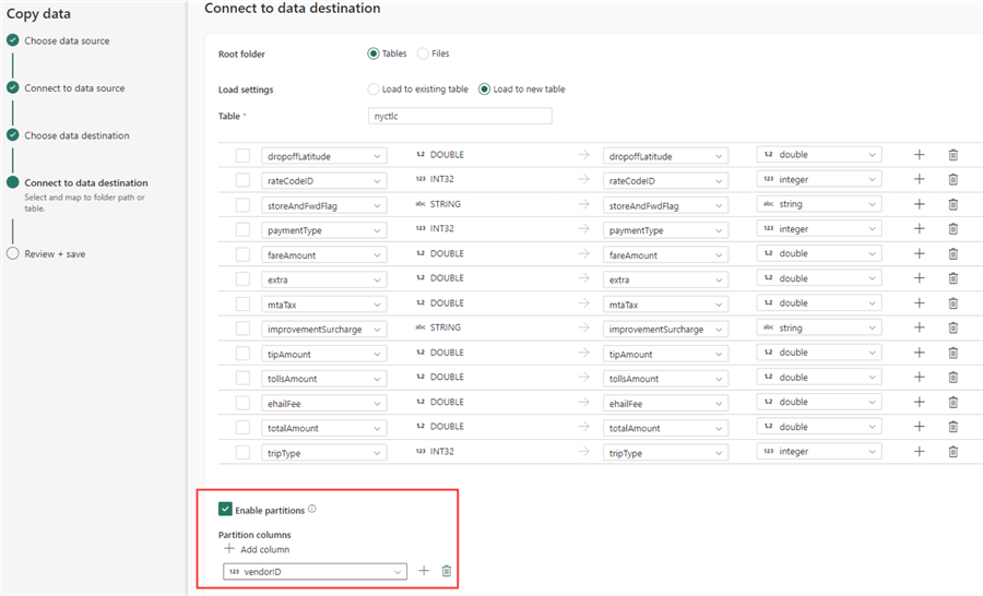 enable partitioning when loading sample data