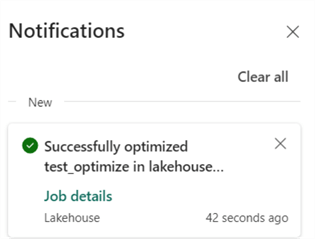 optimize job is finished in notifications