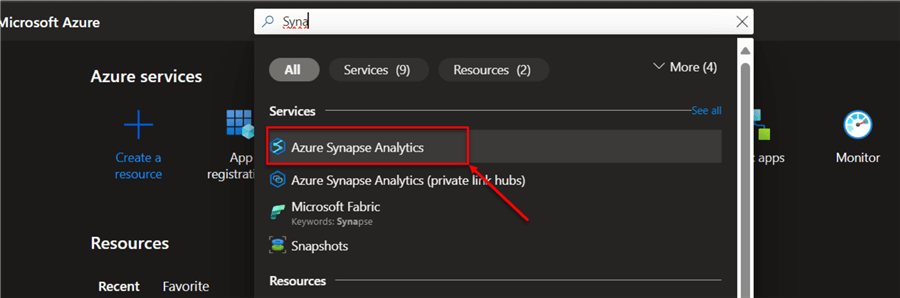 Create Azure Synapse Analytics Resource.