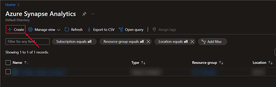 Create New Azure Synapse Analytics Resource.